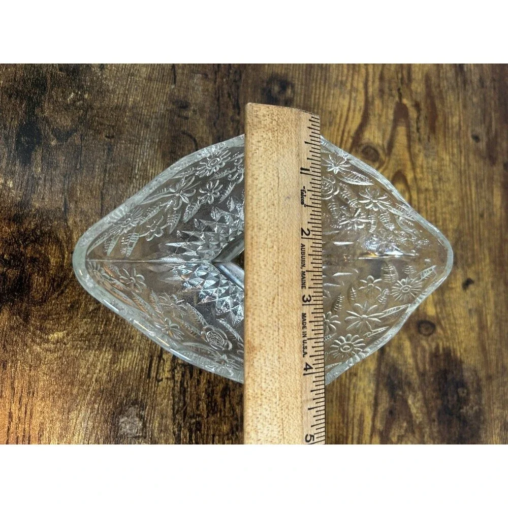 Vintage Clear Glass Pedestal Candy Dish Daisy Floral Diamond Footed Bowl Decor